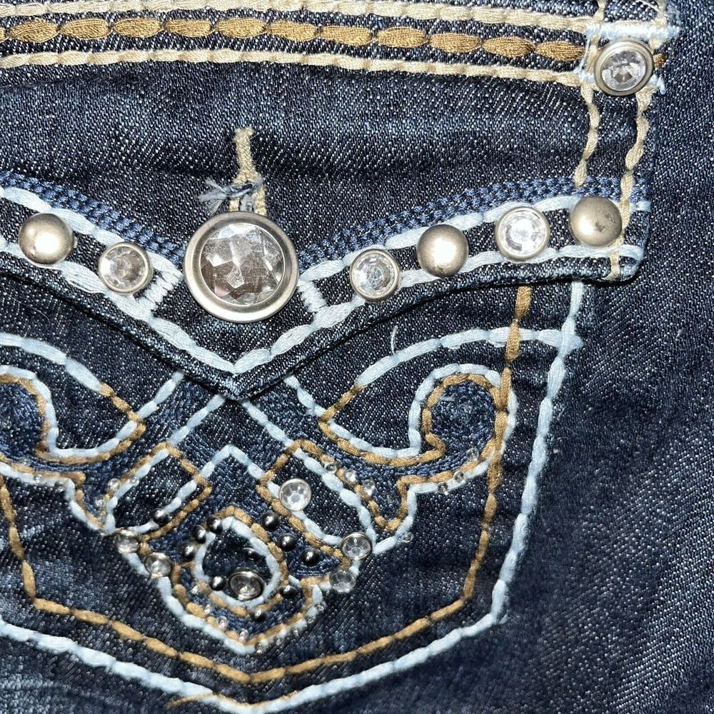 Soundgirl Embellished Thick Stitch Dark Wash‎ Bootcut Denim Jeans Size 9 Bling - Picture 9 of 13